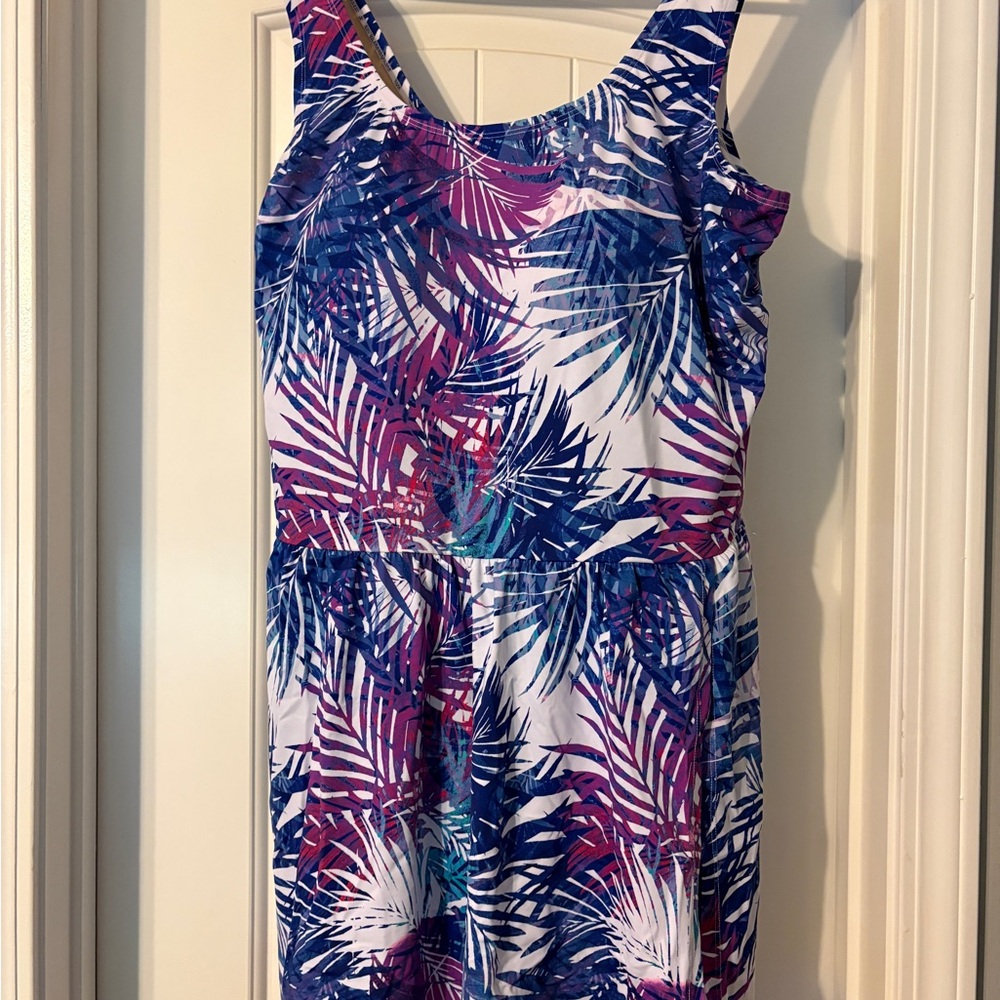 Tropical Leaf Print Swim Dress